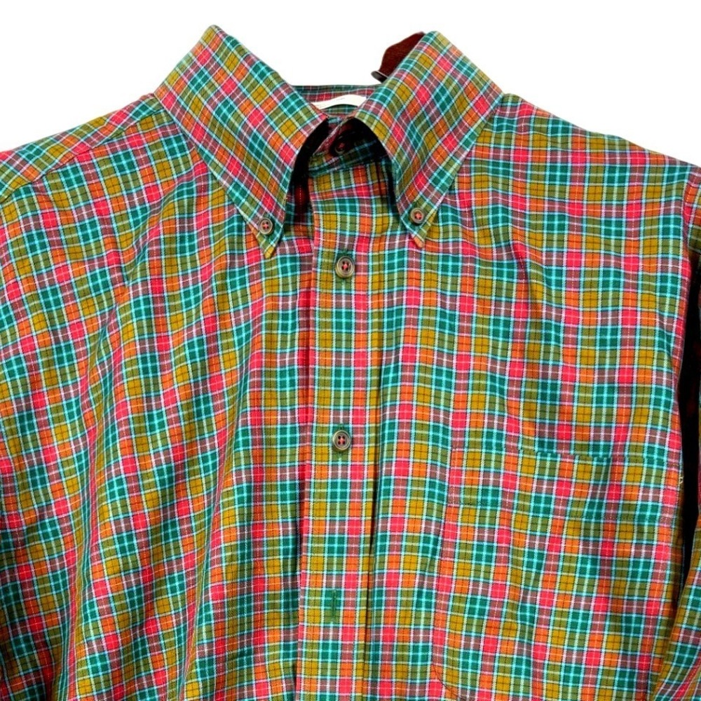 Paul Fredrick Mens Plaid Button Down Shirt 16 1/2 - 34/35 Red Green Cotton